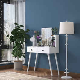 Hanah Home BJ102 - 2232 Mesa de Maquillaje Blanca con Espejo